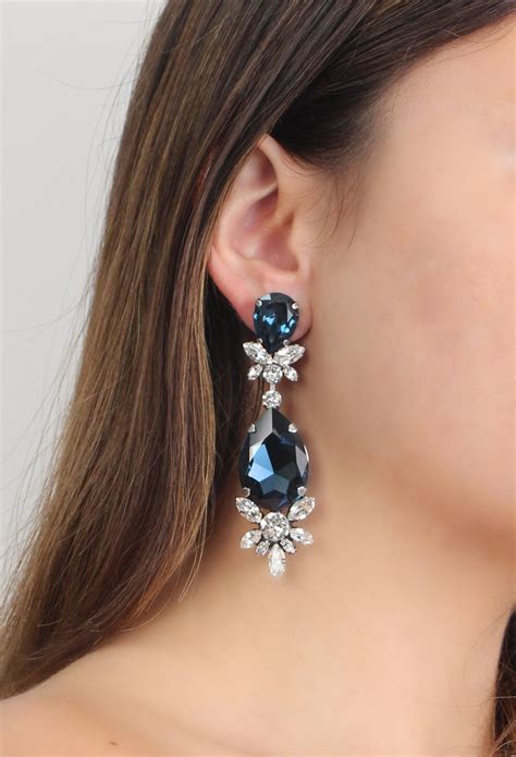 navy blue drop earrings|navy blue earrings for wedding.